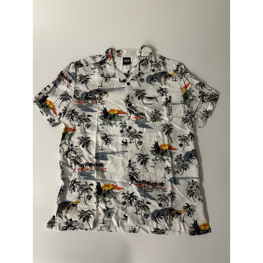 Batman And Robin Hawaiian Shirt Button Up Men's Large White Beach Sunset Floral